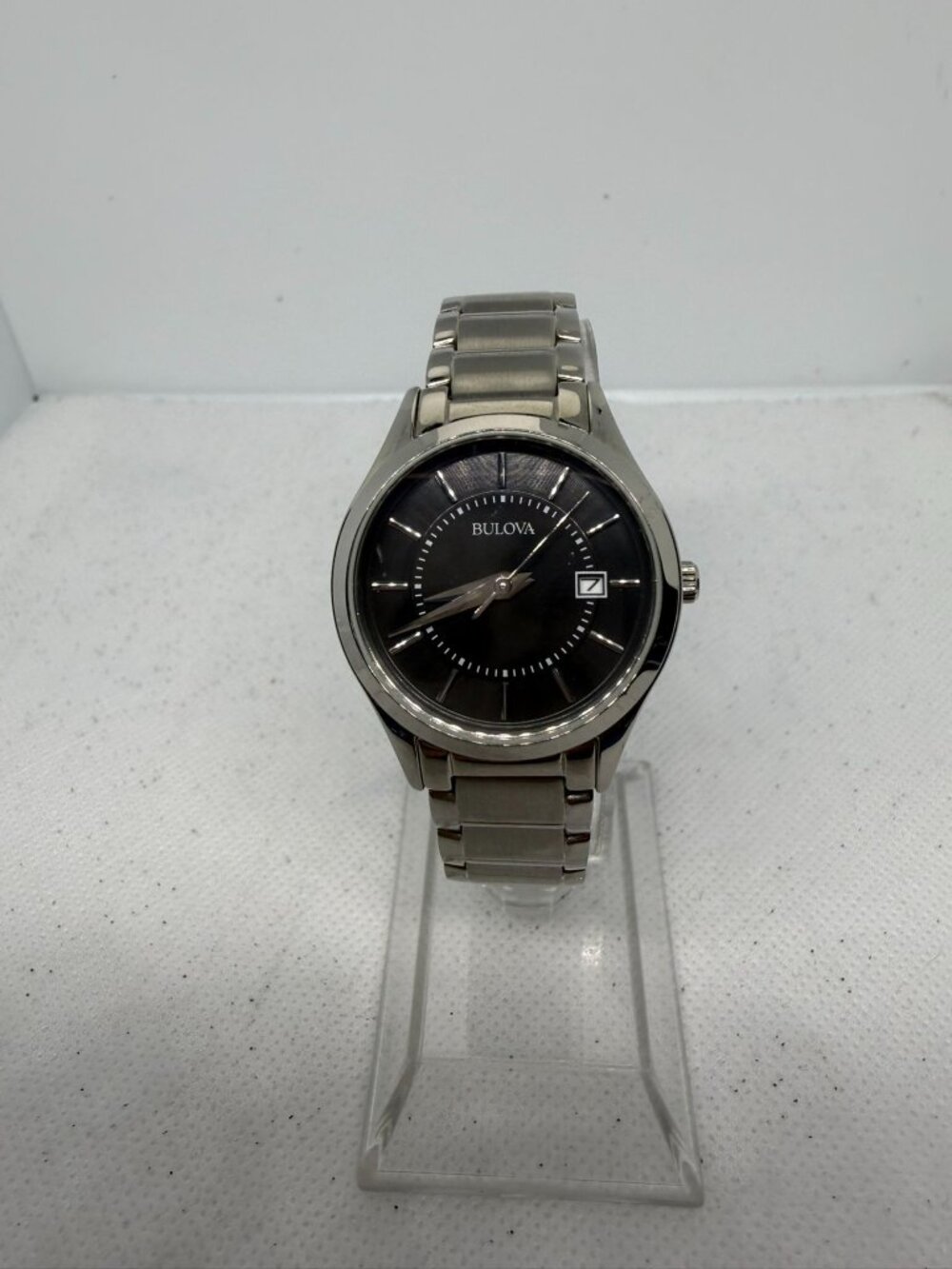 Bulova 96M138 Womens Dress Watch Black Dial Stainless Steel Quartz 28mm